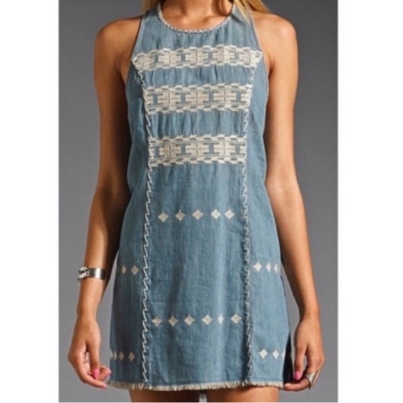 Free People Dresses & Skirts - Free People Chambray Tribal Embroidered Denim Dress